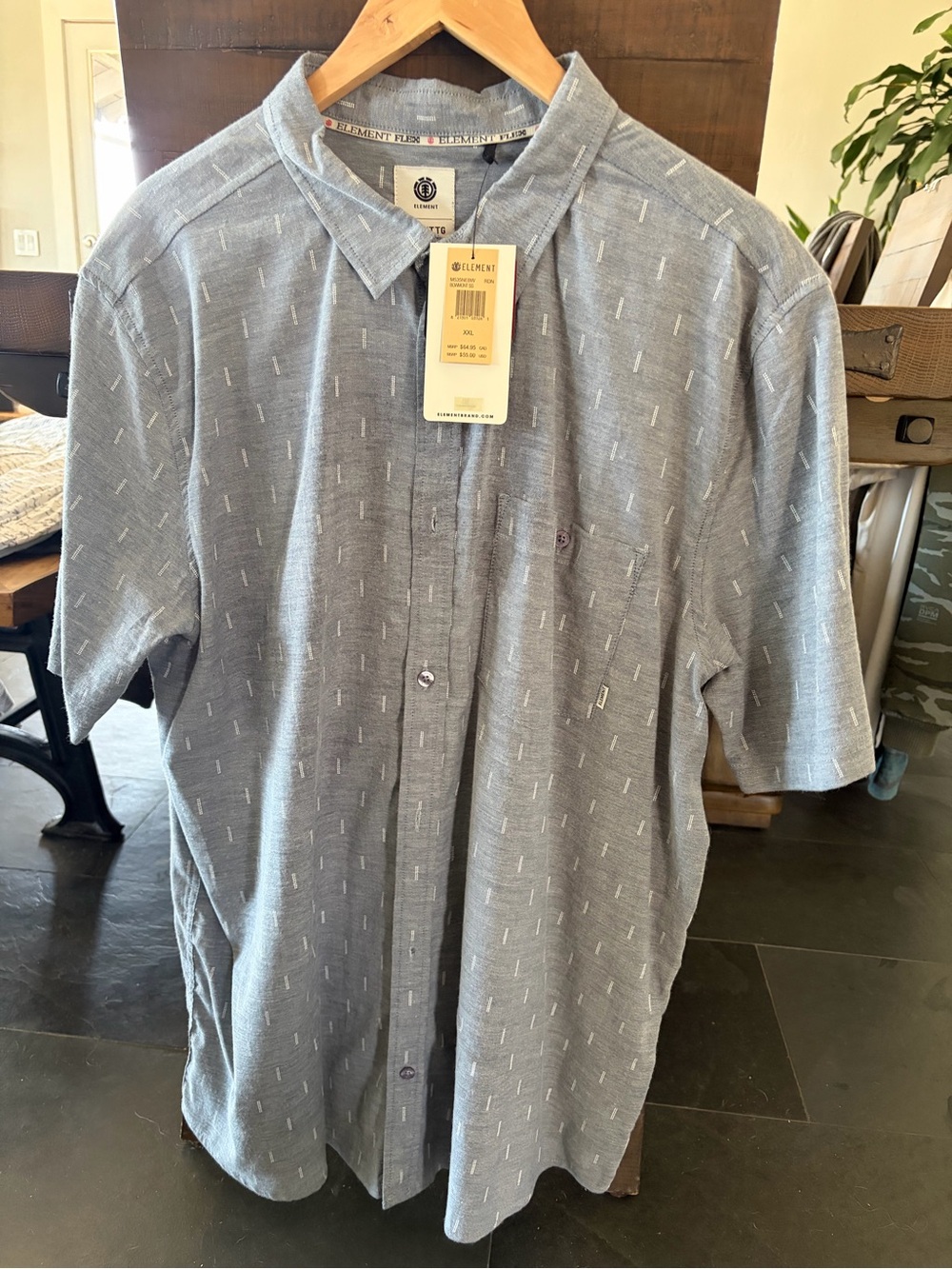 Element Short Sleeve Casual Button Down Shirt - Light Blue with White Accents
